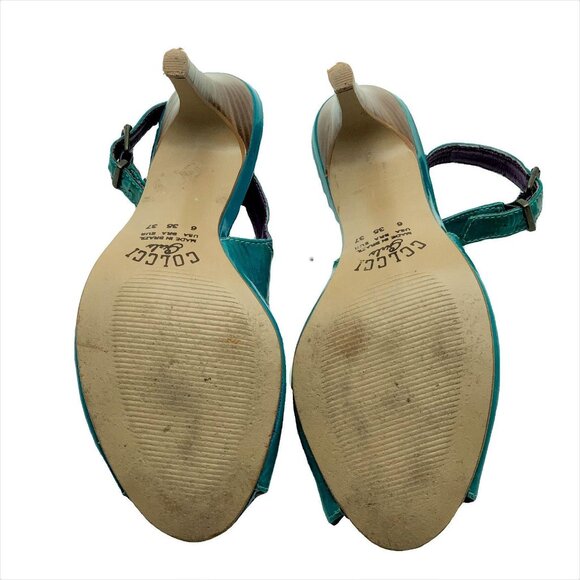 Colcci Womens Turquoise Patent Leather Slingback High Heel Peep Toe - Picture 4 of 7